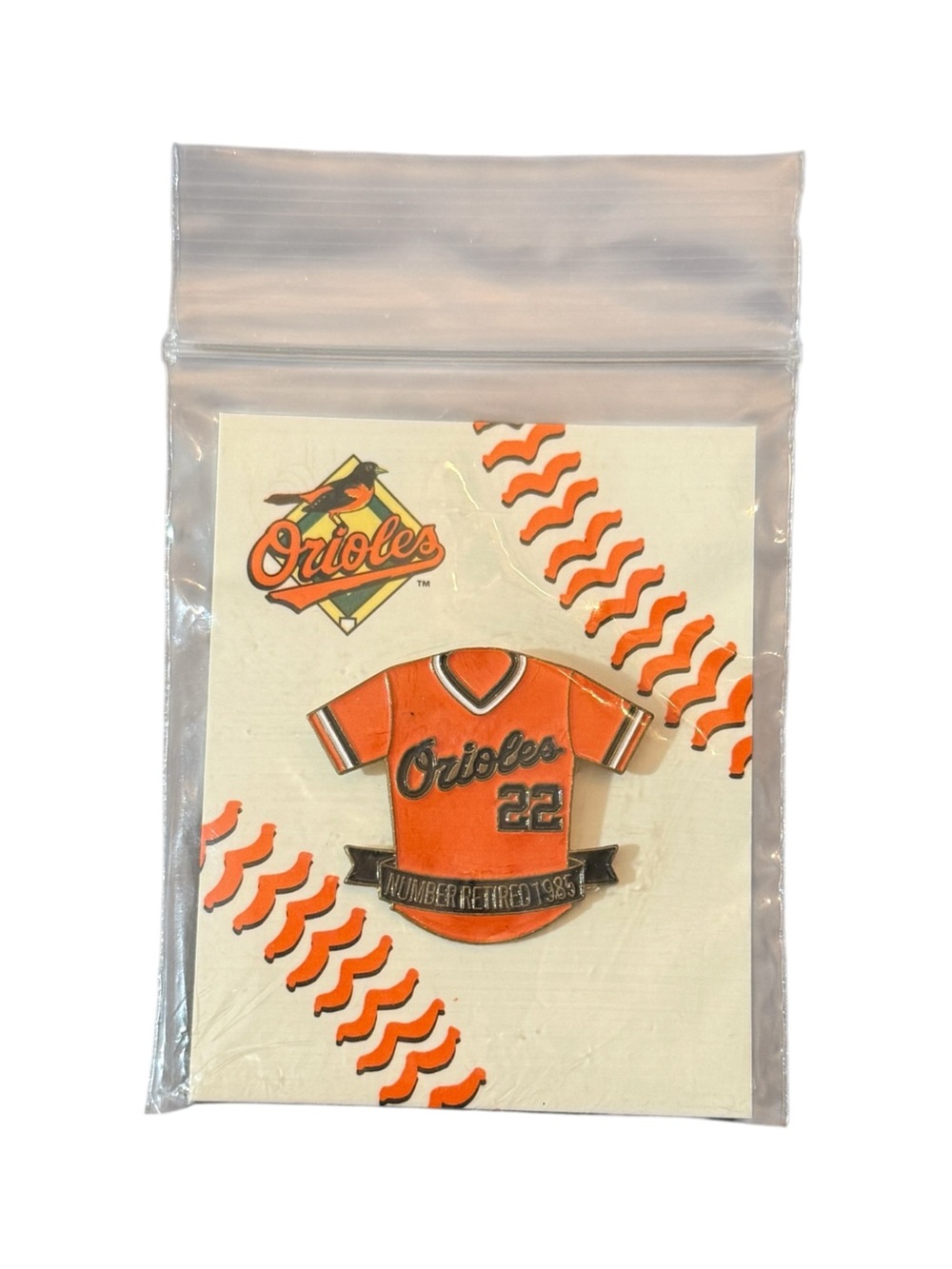 Vintage Baltimore Orioles #22 Jim Palmer Retired Jersey Lapel Pin, Never worn